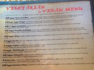 Clearly marked veg & vegan options  at Tequila Sunrise Mexican Grill in Oakland Park