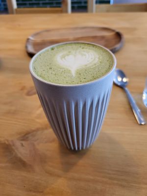 Matcha latte at Oat and Bean in Cardiff