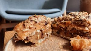 Hazelnut pain au chocolat, stuffed full of hazelnut tastiness! at Oat and Bean in Cardiff