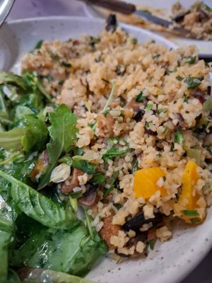 Bulgur w/o sweet potato - pumpkin sauce cause not vegan at Asikiko in Crete