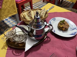 Mint tea and complimentary bread  at La Rose Du Sud in Essaouira