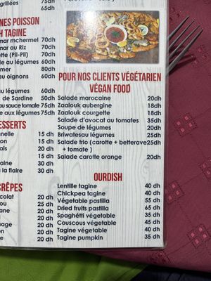 Vegan menu  at La Rose Du Sud in Essaouira