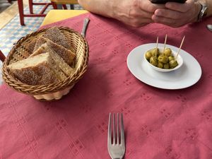 Complimentary bread and olives. Such a nice touch!  at La Rose Du Sud in Essaouira
