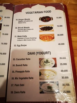Menu at Tajmahal  in Ho Chi Minh City