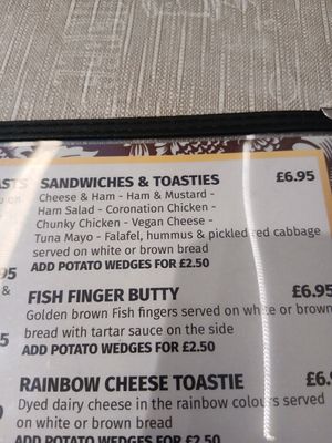 Sandwich  & Toastie Options. at Rainbow Tea Rooms in Chester