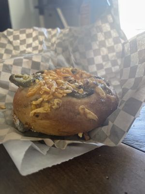 Jalapeño cheddar bagell  at Bavarian Bagel Co in Leavenworth
