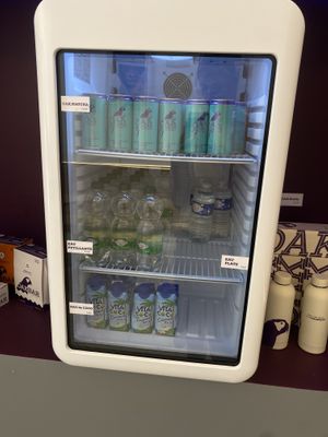 Inside the fridge: matcha, water, coconut water  at Oakberry - Marbeuf in Paris