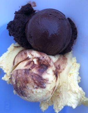 Mango und Bitterschokolade Eis / mango and dark chocolate ice cream  at Gelateria Cafeteria P Romana in Cologne
