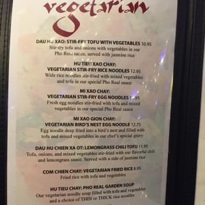 Veggie menu  at Pho Real in Charlotte