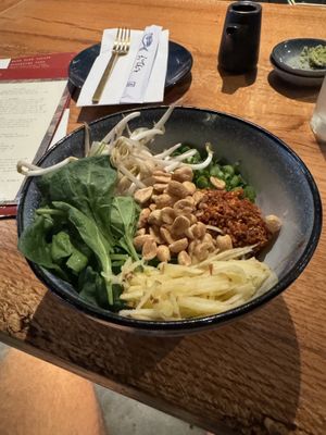 Chilled peanut noodles, vegan, with the noodles warmed (must be requested) (so good)  at Ukiyo in Savannah