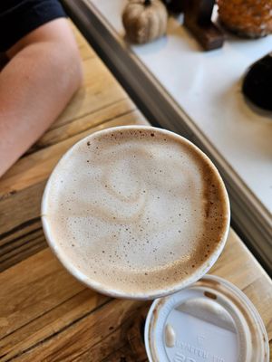 Mocha latte with oatmilk at Greenstraw Cafe in Newtown