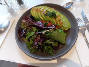 Avocado tartine+salad at O Coffee in Paris