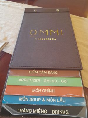 Menu cover at OMMI Vegetarian in Ho Chi Minh City
