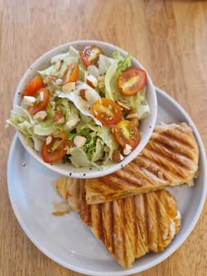 Croissant pizza toasty with leaves side salad at Blessings Home & Café in Koh Phangan