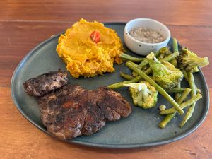 Our signature Lion's mane steak at Blessings Home & Café in Koh Phangan
