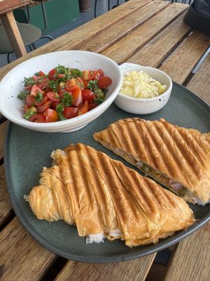 Croissant toastie pizza - delicious!  #Veganuary at Blessings Home & Café in Koh Phangan