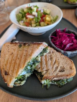 Spinach grilled cheese 🤤💜 at Blessings Home & Café in Koh Phangan