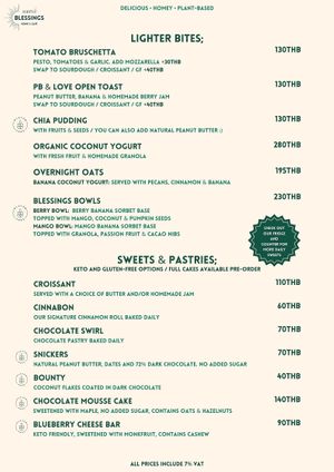 Menu 2026 at Blessings Home & Café in Koh Phangan