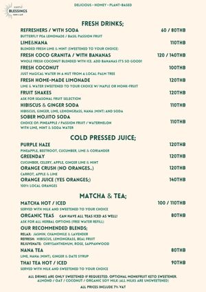 Menu 2026 at Blessings Home & Café in Koh Phangan