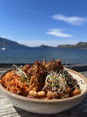 Amazing views from the terrace while eating a fresh Buddha bowl    at Dave's Pop Up Vegan Cafe - temporarily closed in Knoydart