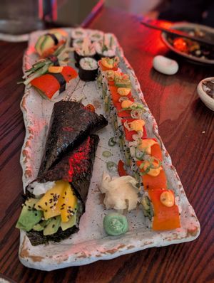 Vegan sushi sharing platter at KIBOU in Cambridge
