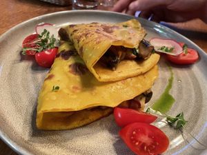Pancakes filles with mushrooms  at Soul Kitchen in Sofia