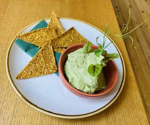 Avocado cashew dip with raw crackers  at Soul Kitchen in Sofia