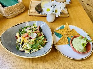 Grapefruit and orange salad, avocado cashew dip.   at Soul Kitchen in Sofia