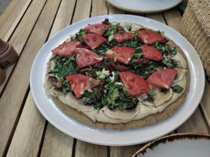 Pizza Mediterranean. The best vegan pizza ever!  at Soul Kitchen in Sofia
