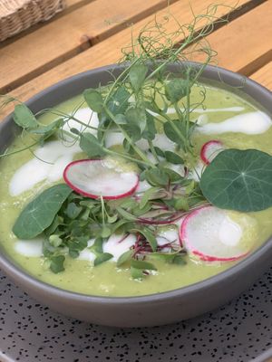 Avocado and mint soup. Amazing  at Soul Kitchen in Sofia