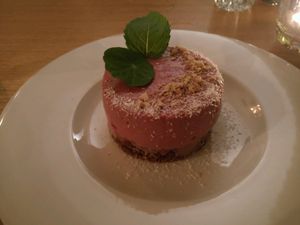 Raspberry dessert at Soul Kitchen in Sofia