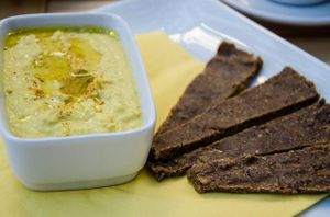 hummus with raw crackers at Soul Kitchen in Sofia