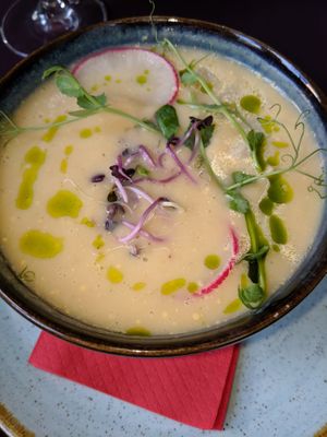 creamy cauliflower soup at Soul Kitchen in Sofia
