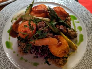 Sweet potatoes on spelt at Soul Kitchen in Sofia