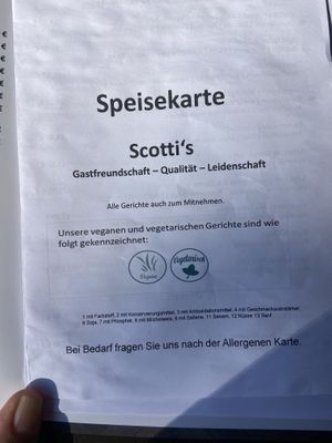 Vegan options clearly labeled   at Scotti's in Dusseldorf