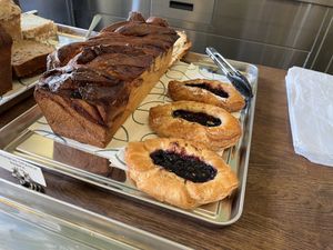 Cinnamon orange babka and blueberry pastry  at Café Petiole in London