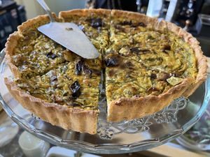 Leek and chive quiche   at Café Petiole in London