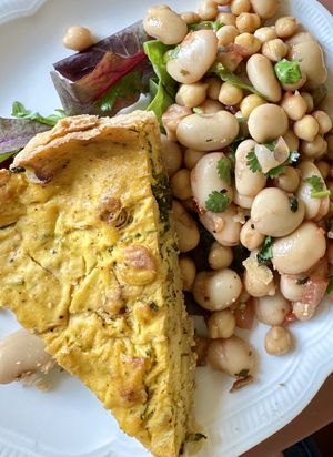 Quiche and chickpea saladd  at Café Petiole in London