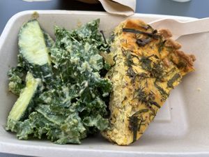Leek & chive quiche and avocado kale salad  at Café Petiole in London