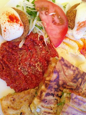 Falafel, arayes, mohamara  at Ugarit  in Barcelona