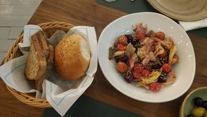 White bread and ciabata and beetroot salad at Sogdiana Cafe in Samarkand