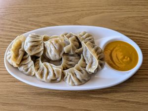 Veggie momos. at Pathway Burgers & Momos in Calgary