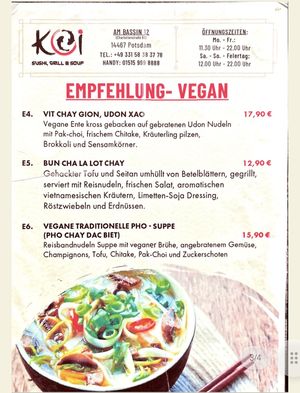 Vegane Karte - weitere Vegane Gerichte in der Karte verfügbar at KOI Sushi in Potsdam