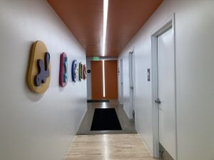 Hallway to bathrooms at Sophie La Gourmande in Cleveland Heights