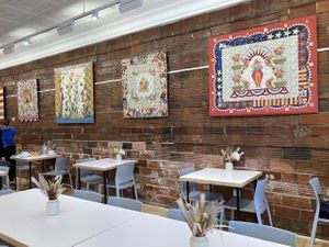 Interior seating  at Sophie La Gourmande in Cleveland Heights