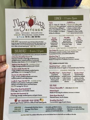 menu, 2024  at Magnolia's Kitchen in Escalante