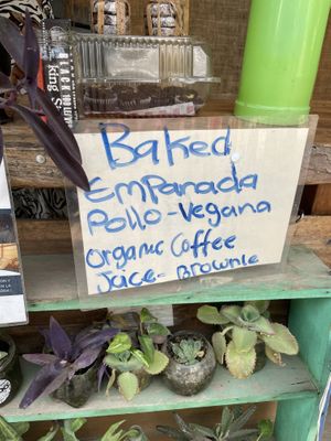 Vegan empanada sign   at Panederia Muju in Minca