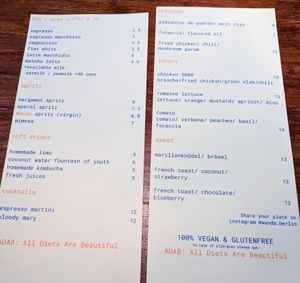 Menu at Wanda at Wanda in Berlin