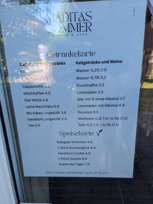 Speisekarte at Maditas Sommer in Hiddensee