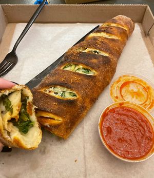 Vegan spinach and broccoli Stromboli added vegan pepperoni.   at Roman's Pizza House in Absecon